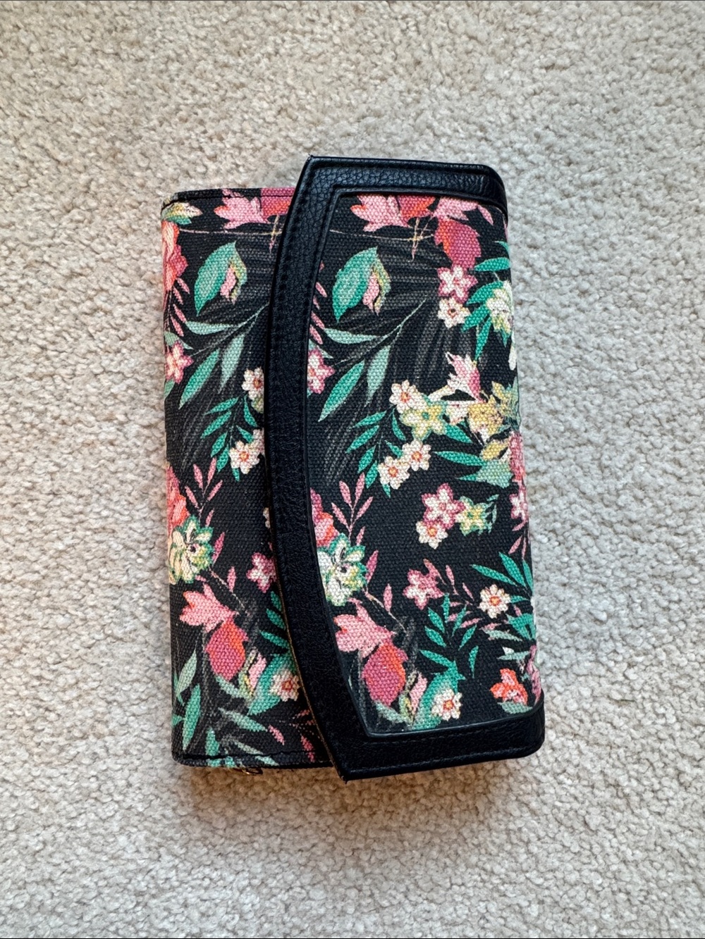 Floral Black Trifold Wallet